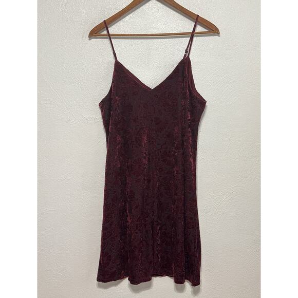 Velvet Burnout Eyeshadow Slip Dress L Burgundy Wine Whimsigoth Witchy Dark Fairy - Picture 5 of 12